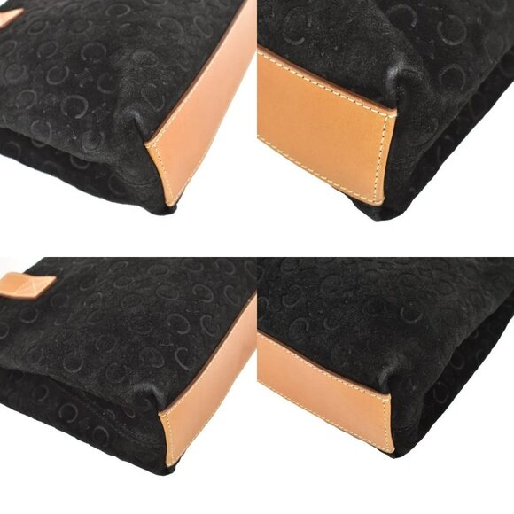CELINE Logo C Macadam Pattern Hand Tote Bag Suede Leather Black SHW 68KB064 - Picture 7 of 16